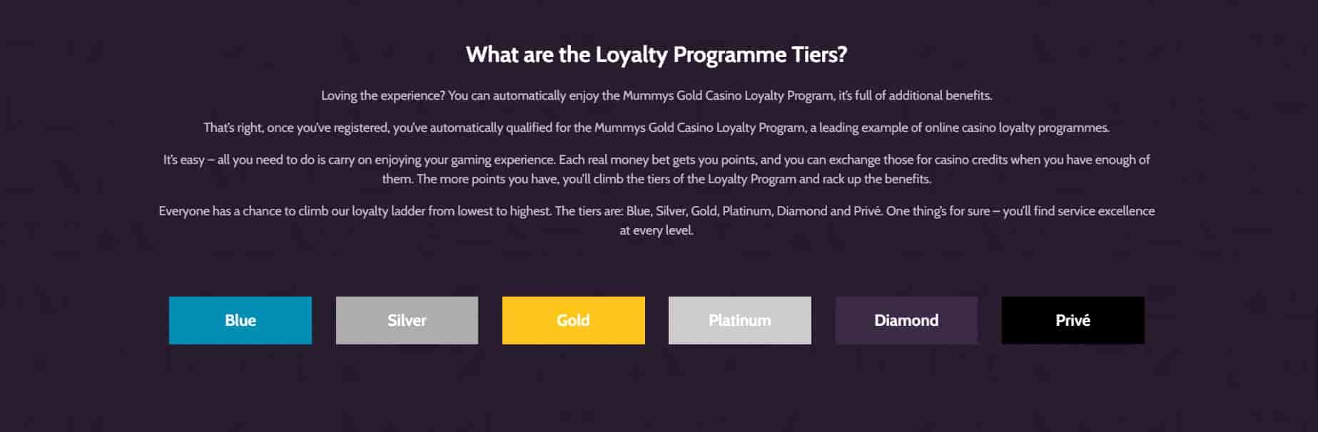 Mummys Gold Casino loyalty program